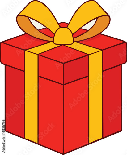  Simple illustration of a red gift box with a yellow ribbon, symbolizing presents, celebrations, and holidays, perfect for Christmas, birthdays, and festive designs.