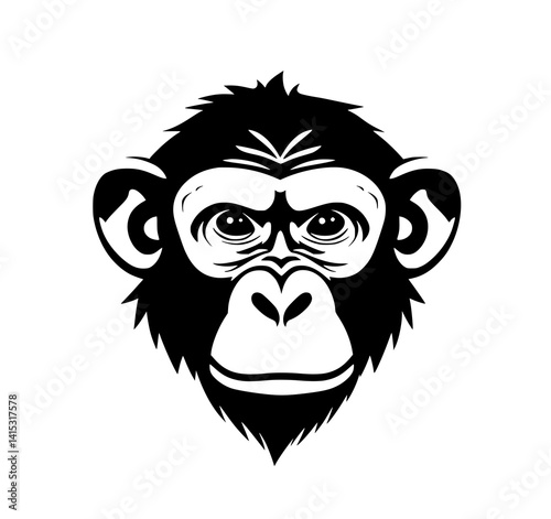 Primate Portrait: A bold black and white illustration of a primate face.
