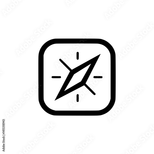 Compass icon representing navigation and exploration in a minimalist vector design for digital applications