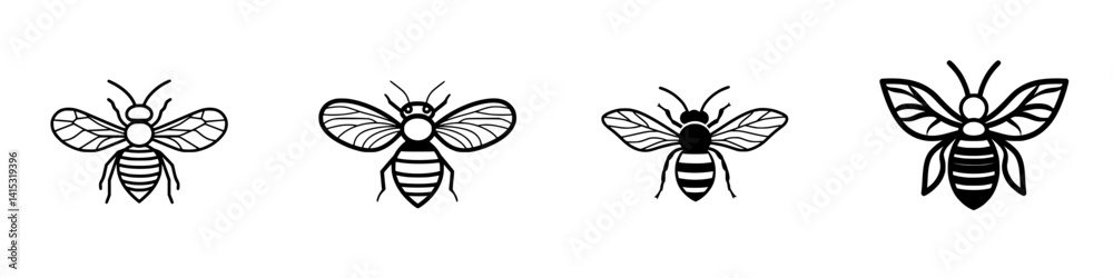 Vector illustration of various bee designs showcasing their unique features and wing structures for educational and decorative purposes Vector illustration of various bee designs showcasing their unique features and wing structures for educational and decorative purposes