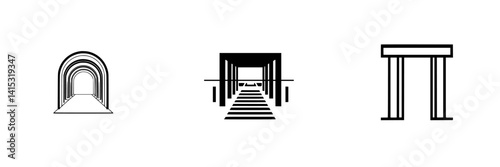 Vector illustration icons depicting abstract architectural designs in minimalist style for creative projects
