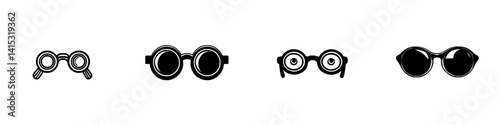 Various styles of eyewear icons representing different designs and purposes for visual enhancement in a vector format
