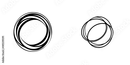 Obraz na płótnie Vector illustration of two abstract circular designs featuring interlocking loops and sharp contrast in a minimalist style w salonie