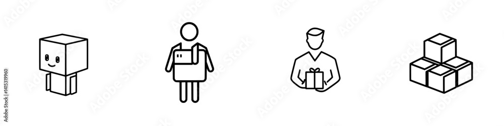 Vector illustration of delivery services featuring cheerful characters and package icons representing logistics and shipping activities Vector illustration of delivery services featuring cheerful characters and package icons representing logistics and shipping activities