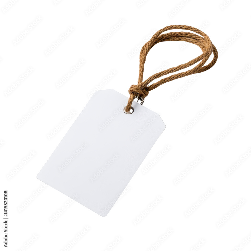 Fototapeta premium Simple white name tag with rope for customization on a dark background ideal for events and gatherings.