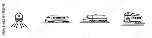 Vector illustration of different train types showcasing modern and traditional designs for graphic use in transportation themes