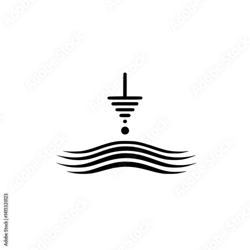 Vector illustration of a grounding symbol with waves and a vertical line representing stability and connection