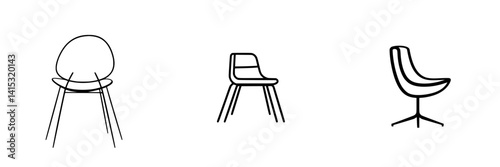 Stylish vector illustrations of modern chairs showcasing different designs and shapes for interior decoration ideas