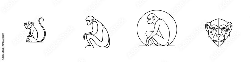 Fototapeta premium Vector illustration of various monkey poses showcasing different emotions and actions in a minimalist style