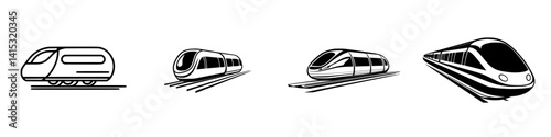 Vector illustration of diverse train designs showcasing various modern transportation concepts and styles in motion