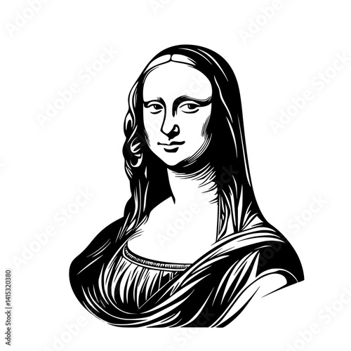 Iconic portrait of a lady with an enigmatic expression designed as a vector illustration, showcasing artistic inspiration and classic beauty
