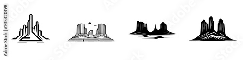 Vector illustration icons depicting iconic rock formations in a desert landscape with a minimalist design style