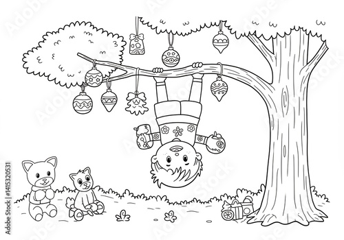 Wallpaper Mural Whimsical Snowman Hanging from Decorated Tree Torontodigital.ca