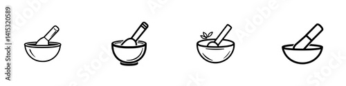 Mortar and pestle vector illustration icons for cooking and herbal preparation at home