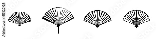Decorative vector icons of various fan designs showcasing traditional craftsmanship and elegant style