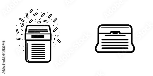 Iconic vector illustration of a document shredder and a closed file box representing organization and document security
