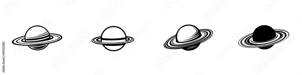 Vector illustration of Saturn in various styles showcasing ringed planet transformations across a simple design Vector illustration of Saturn in various styles showcasing ringed planet transformations across a simple design