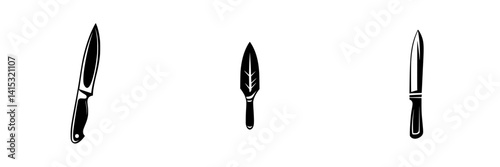 Collection of vector illustration icons showcasing three different types of kitchen knives for culinary enthusiasts and chefs