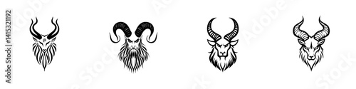 Unique vector illustration set featuring iconic goat and ram designs with bold horns and creative facial features