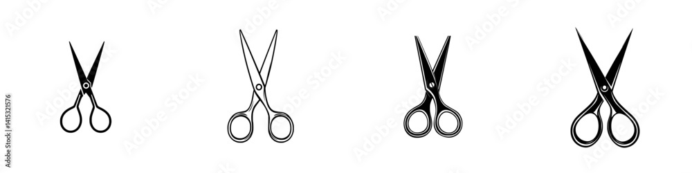 Vector illustration of multiple pairs of scissors showcasing designs and styles for creative projects and crafting