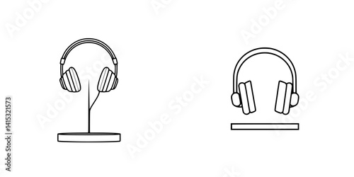 Vector illustration of headphones displayed on a stand with a minimalist design suitable for modern digital projects