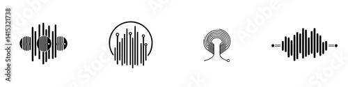 Vector illustration icons showcasing diverse sound wave designs for creative projects in contemporary art and multimedia applications