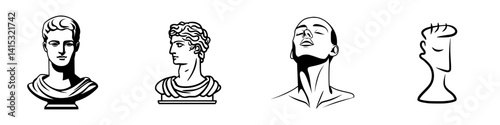 Vector illustration of classic sculptures showcasing head and bust designs in minimalist style
