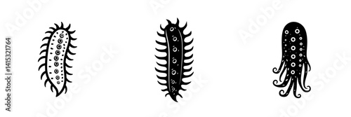 Unique vector illustration icons depicting various stylized sea creatures with distinct shapes and patterns