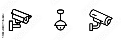 Vector illustration icons of surveillance cameras showcasing security technology in a simplistic design
