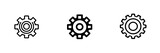 Vector illustration showing three distinct gear icons in simple black and white design for mechanical concepts and design elements