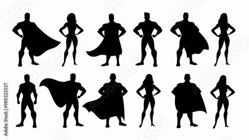 set of Superhero silhouette vector on white background