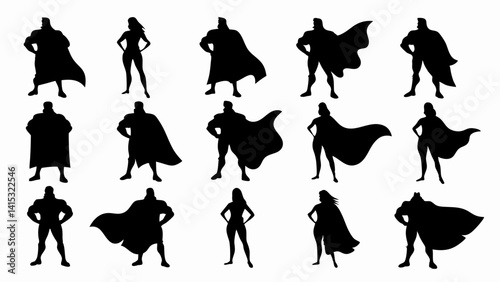 set of Superhero silhouette vector on white background
