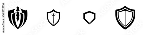 Vector illustration of shield icons representing protection, security, and defense concepts in various styles
