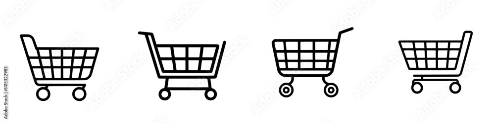 Shopping cart vector illustration icons showcasing different styles and designs for e-commerce and retail applications Shopping cart vector illustration icons showcasing different styles and designs for e-commerce and retail applications