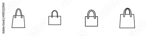 Vector illustration of shopping bags in various sizes showcasing a minimalist design and clear outlines