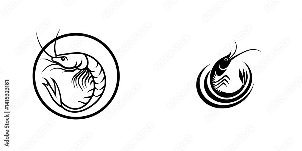 Vector illustration of shrimp icons in black and white suitable for seafood or culinary themed designs