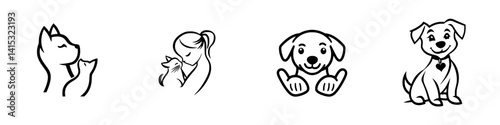 Obraz na płótnie Vector illustration icons depicting pets and pet owners sharing affectionate moments w salonie