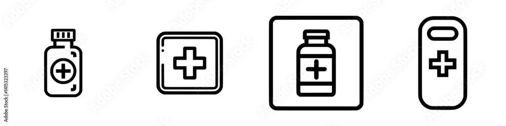 Vector illustration showing various medical symbols representing health, wellness, and pharmaceutical products in a modern design Vector illustration showing various medical symbols representing health, wellness, and pharmaceutical products in a modern design
