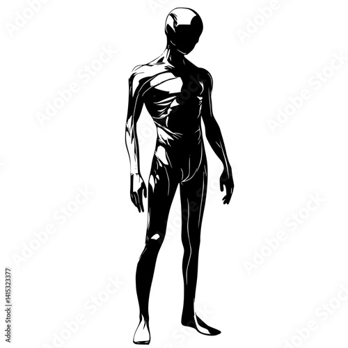 Vector illustration of a stylized human figure in dynamic pose showcasing anatomy and musculature details