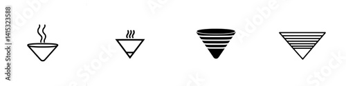Stylized vector illustration featuring various cone shapes with steam lines indicating hot liquids in a minimalistic design