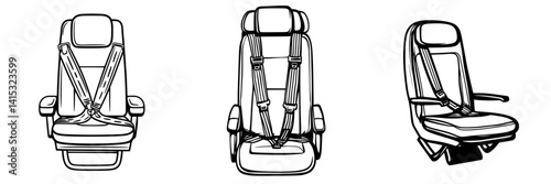 Vector illustration of various seat designs featuring safety harnesses for travel or transport