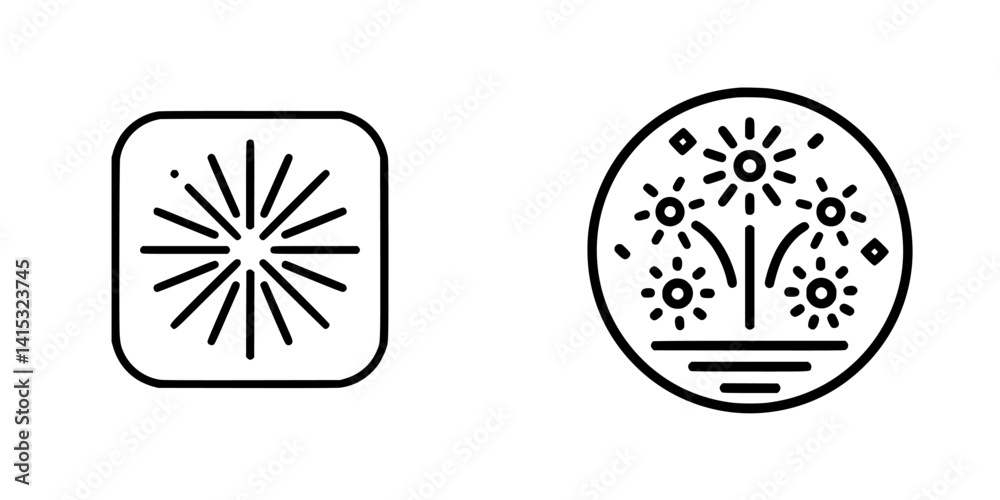 Obraz premium Vector illustration featuring decorative icons of fireworks and floral designs, suitable for festive and celebratory themes