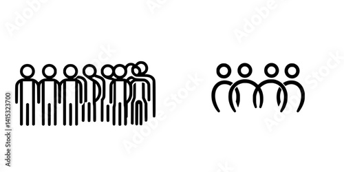Vector illustration depicting groups of people engaged in social interaction and communication in a minimalist style