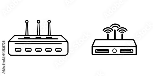 Vector illustration of two router designs showcasing antennas and wireless connectivity features for modern network setups