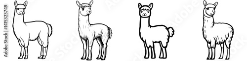Vector illustration of multiple llamas in various poses and expressions created for educational or decorative purposes