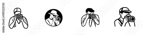 Vector illustration of various photographers capturing moments in different styles, showcasing their passion for photography