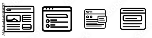 Vector illustration icons representing various website layouts for digital content creation and user interface design