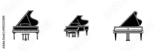 Vector illustration of grand pianos representing different styles and perspectives in music