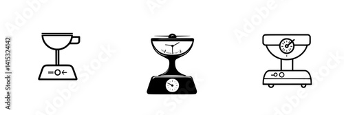 Vector illustration icons of modern kitchen scales in three different styles for measuring weight accurately in culinary tasks