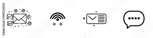 Vector illustration icons depicting communication methods including email, wifi, messages, and notifications